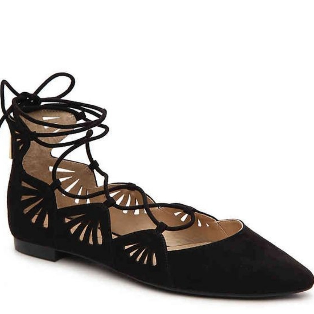 Jessica Simpson Black Suede Cut-out Lace-up Flats